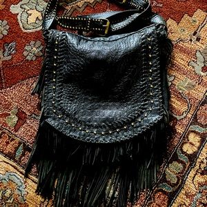 Juan Antonio Black Gator hide fringe boho bag